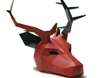 Stag or Reindeer, 3D Papercraft Mask Template, Low Poly Paper Mask, Unique Halloween Costume, Animal Mask, Cosplay PDF Pattern