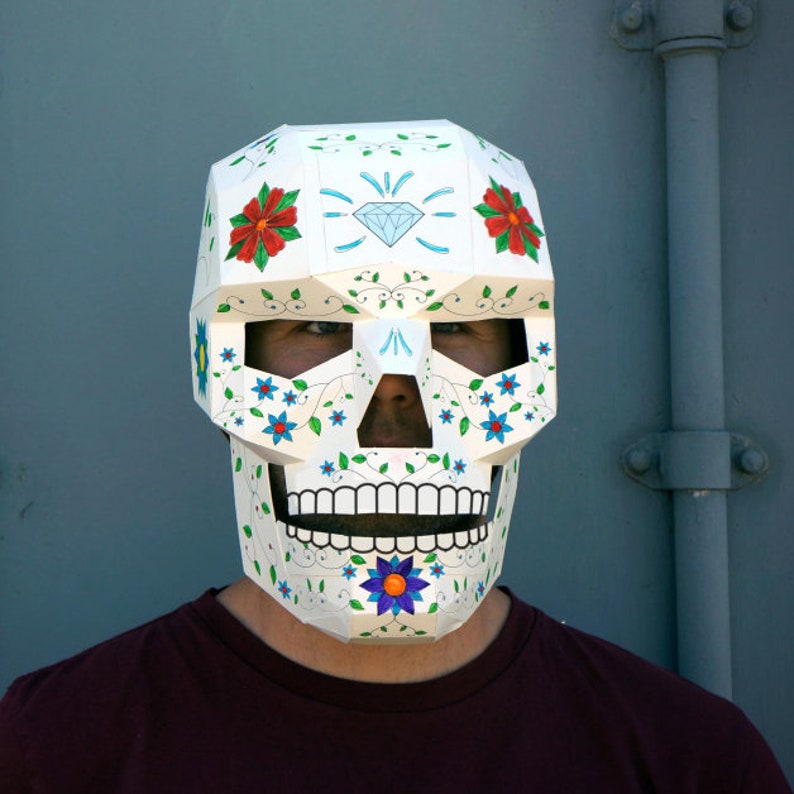 Skull Mask 3D Papercraft Template, Low Poly Paper Mask, Unique Halloween Costume, Cosplay PDF Pattern, DIY Human Skull image 4