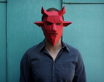 Devil 3D Papercraft Mask Template, Low Poly Demon Paper Mask, Unique DIY Halloween Costume, Cosplay PDF Pattern