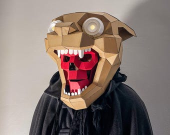 Máscara de monstruo 5 / Máscara de papel de criatura de gato o tigre grande / Disfraz de Halloween para hacer tú mismo
