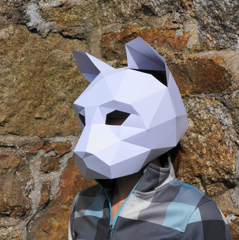 Cat or Tiger Papercraft Mask Template, 3D Low Poly Paper Mask, Unique Halloween Costume, Animal Mask, PDF Pattern image 3