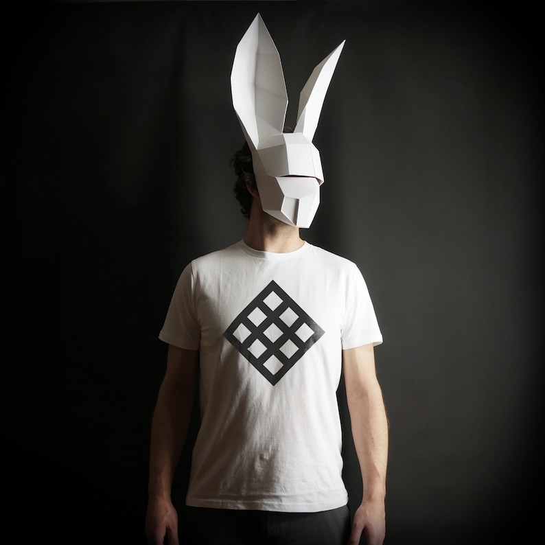 White Rabbit, 3D Papercraft Mask Template, Low Poly Paper Mask, Unique Halloween Costume, Cosplay PDF Pattern image 1