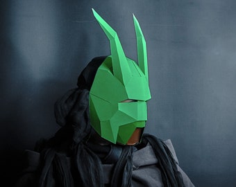 Grasshopper, 3D Papercraft Mask Template, Low Poly Paper Mask, Unique Halloween Costume, Insect Mask, Cosplay PDF Pattern, Sci Fi Alien Mask