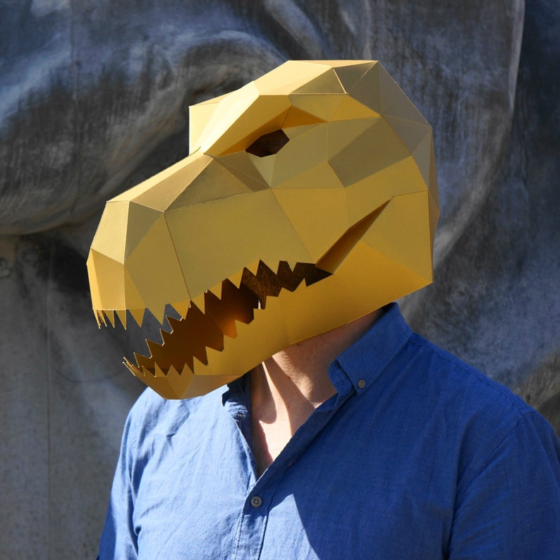 3d dinosaur papercraft mask templates t rex velociraptor etsy