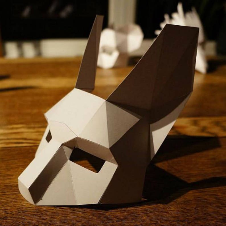Low poly woodland animal rabbit mask for diy kids party costume craft project