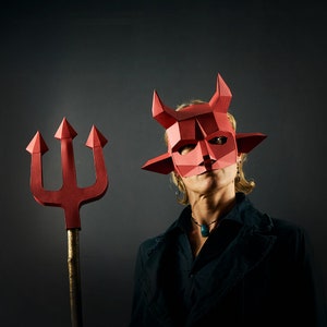 Imp, Devil Mask 3D Papercraft Mask Template, Low Poly Paper Mask, Uniek origineel DIY Halloween-kostuum, Monster Cosplay PDF-patroon