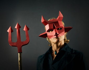 Imp, Devil Mask 3D Papercraft Mask Template, Low Poly Paper Mask, Unique original DIY Halloween Costume, Monster Cosplay PDF Pattern