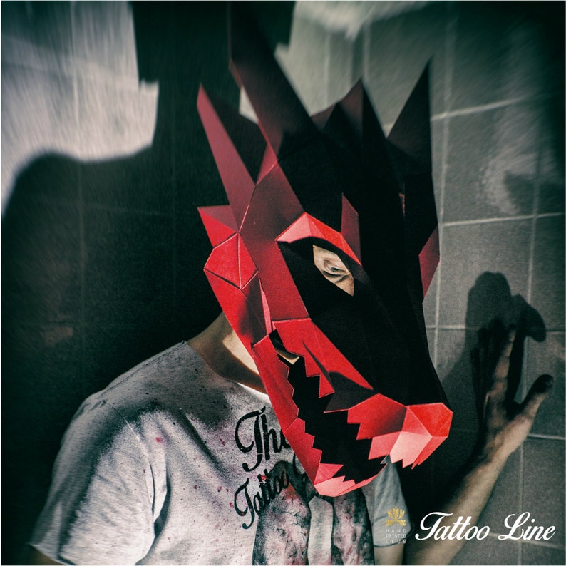 Dragon Papercraft Mask Model 3D Low Poly Paper Mask Etsy Etsy