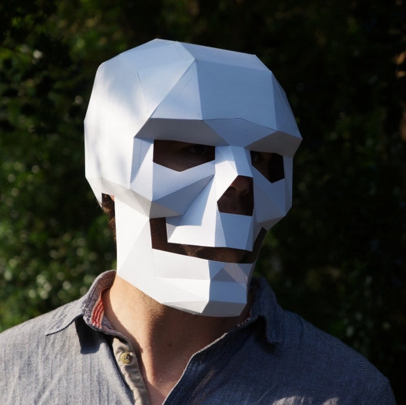 Skull Mask 3D Papercraft Template, Low Poly Paper Mask, Unique Halloween Costume, Cosplay PDF Pattern, DIY Human Skull image 3