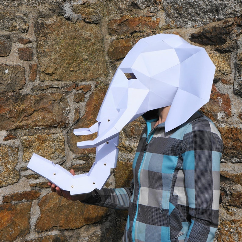Elephant Mask 3D Papercraft Mask Template, Low Poly Paper Mask, Unique Halloween Costume, Animal Mask, Cosplay PDF Pattern image 1