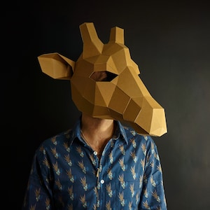 Giraffe Mask Papercraft Template PDF Pattern, 3D Low Poly Paper Mask, Unique Original DIY Halloween Costume image 1