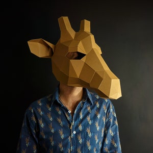 Giraffe Maske Papercraft Vorlage PDF Muster, 3D Low Poly Papier Maske, Einzigartiges Original DIY Halloween Kostüm