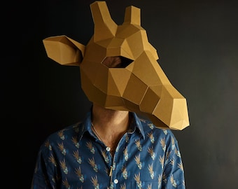 Giraffe Mask Papercraft Template PDF Pattern, 3D Low Poly Paper Mask, Unique Original DIY Halloween Costume