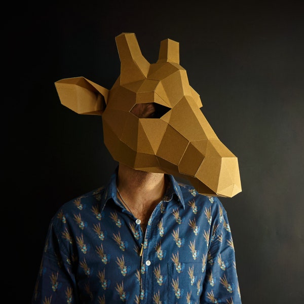 Giraffe Mask Papercraft Template PDF Pattern, 3D Low Poly Paper Mask, Unique Original DIY Halloween Costume