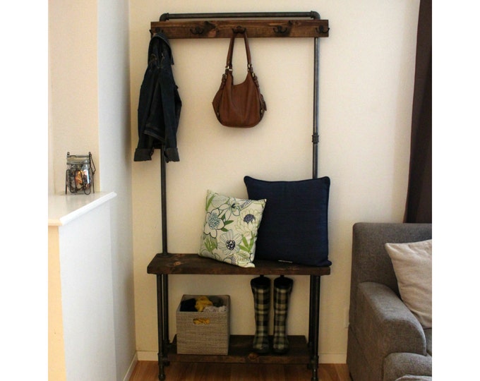 Industrial Hall Tree Rustic Entry Way Storage Living Room Etsy