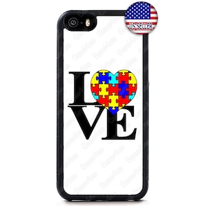 New Autism Love Support Slim Hard Rubber Case Cover For iPhone 16 15 14 13 12 Max Mini pro Max 11 Plus X Max, iPod Touch 7 6