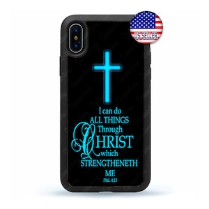 Funda rígida de goma con versículo bíblico cristiano de Filipenses y cruz para iPhone 16, 15, 14, 13, 12 Max, Mini Pro Max, 11 Plus, X Max, iPod Touch 7, 6