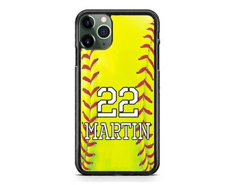Personalized Name Number Softball Custom slim Case Cover for iPhone 17 16 15 14 13 Max Mini pro Max 12 Plus X Max, iPod Touch 7 6