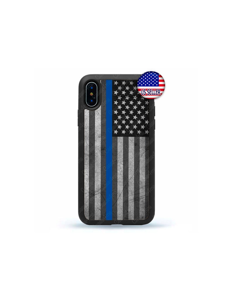 Thin Blue Line US Flag Police Phone Case Hard Rubber Case Cover for iPhone 13 Max 12 Mini 11 Pro XR 8 7  Plus X  Max SE, iPod Touch 7 6 
