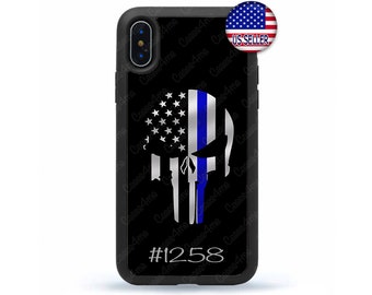 Custom Thin Blue Line Police Spartan Skull  Case Cover for iPhone 17 16 15 14 13 Max Mini pro Max 12 Plus X Max, iPod Touch 7 6