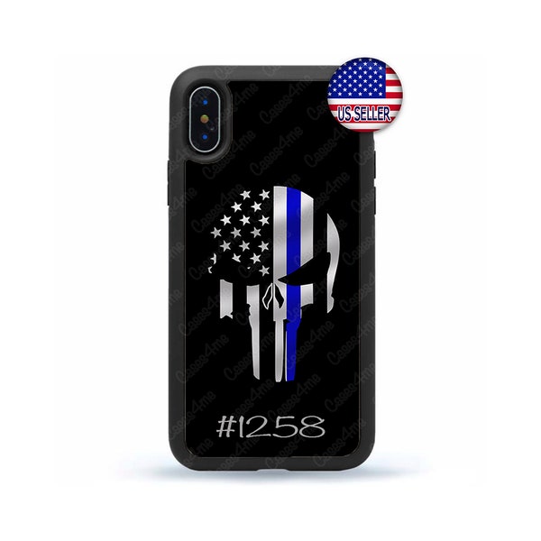 Custom Thin Blue Line Police Spartan Skull  Case Cover for iPhone 15 14 13 12 Max Mini pro Max 11 XR Plus X Max SE, iPod Touch 7 6
