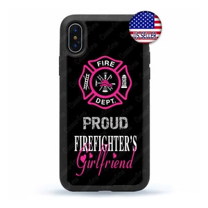 Firefighter Fireman Proud Girlfriend Pink Hard Rubber Case Cover for iPhone 16 15 14 13 12 Max Mini pro Max 11 Plus X Max, iPod Touch 7 6