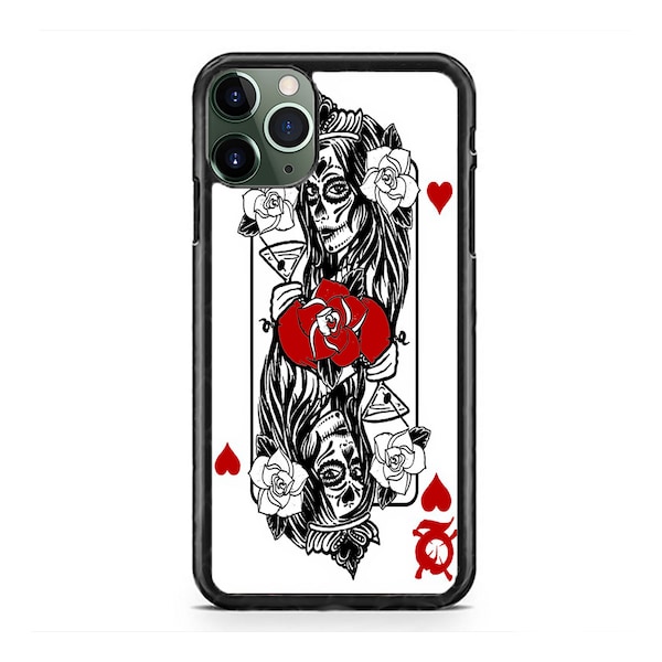 Cards Queen Of Harts Skull Art Hard Rubber TPU Slim Case Cover for iPhone 15 14 13 12 Max Mini pro Max 11 XR Plus X Max SE, iPod Touch 7 6