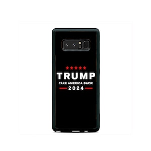 May include: Black phone case with a white "TRUMP" logo and red stars. The text "TAKE AMERICA BACK!" and "2024" are also printed in red.