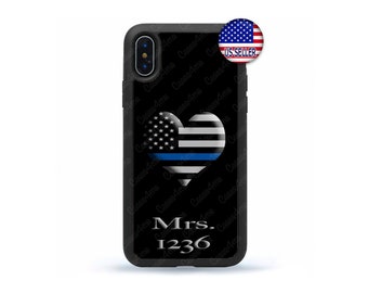 Benutzerdefinierte dünne blaue Linie Polizei stolz Frau Herz Fall-Abdeckung für iPhone 17 16 15 14 13 Max Mini pro Max 12 Plus X Max, iPod Touch 7 6