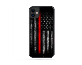 Feuerwehrmann dünne rote Linie US Flagge Feuer harte Gummi Fall-Abdeckung für iPhone 17 16 15 14 13 Max Mini pro Max 12 Plus X Max, iPod Touch 7 6