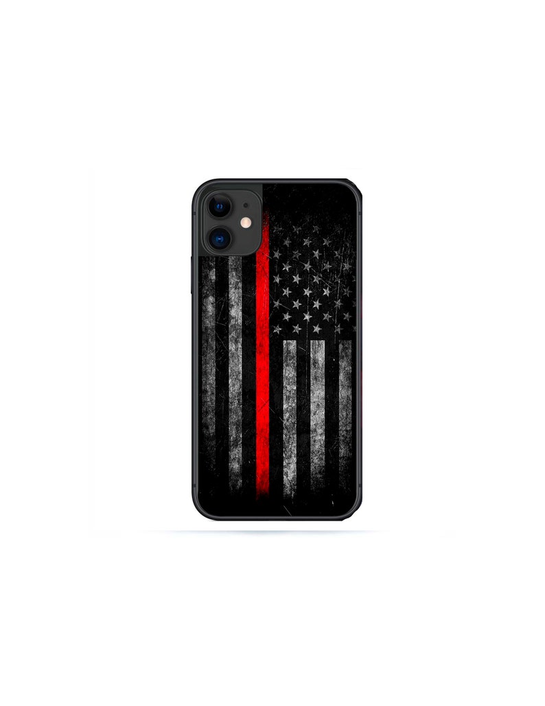Firefighter Thin Red Line US Flag Fire Hard Rubber Case Cover for iPhone 13 Max 12 Mini 11 Pro XR 8 7  Plus X  Max SE, iPod Touch 7 6 