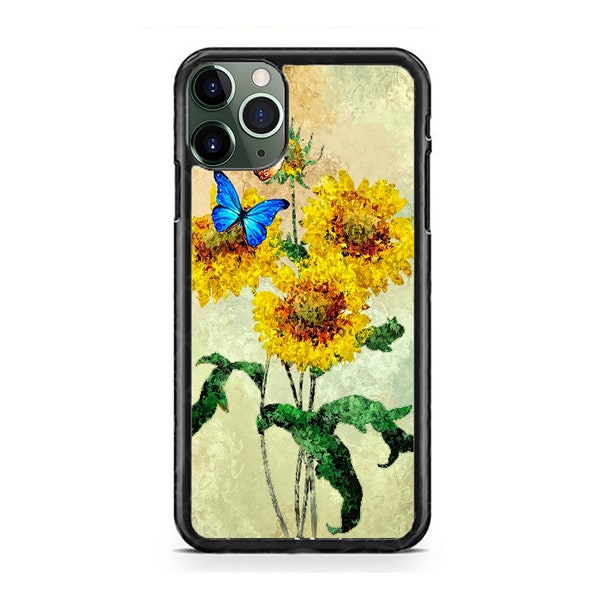 Sunflowers Butterflys Art Hard Rubber TPU Slim Case Cover for iPhone 15 14 13 12 Max Mini pro Max 11 XR Plus X Max SE, iPod Touch 7 6