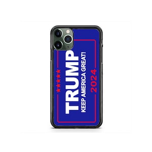 May include: A blue and red phone case with a white text overlay that reads "TRUMP KEEP AMERICA GREAT! 2024".