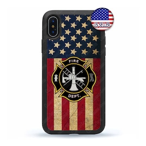 Firefighter Fire Rescue Fireman Logo Flag Hard Rubber Case Cover for iPhone 16 15 14 13 12 Max Mini pro Max 11 Plus X Max, iPod Touch 7 6