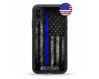 Benutzerdefinierte dünne blaue Linie iPhone Handyhülle, Polizei Flagge iPhone 16 15 14 13 12 Max Mini pro Max 11 Plus X Max, iPod Touch 7 6