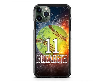 Personalized Name Number Softball Custom   slim Case Cover for iPhone 17 16 15 14 13 Max Mini pro Max 12 Plus X Max, iPod Touch 7 6