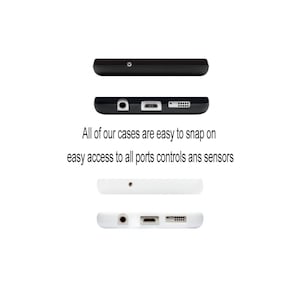 May include: Close-up of the bottom edge of a black and white phone case. The case has cutouts for the charging port, headphone jack, and speaker.