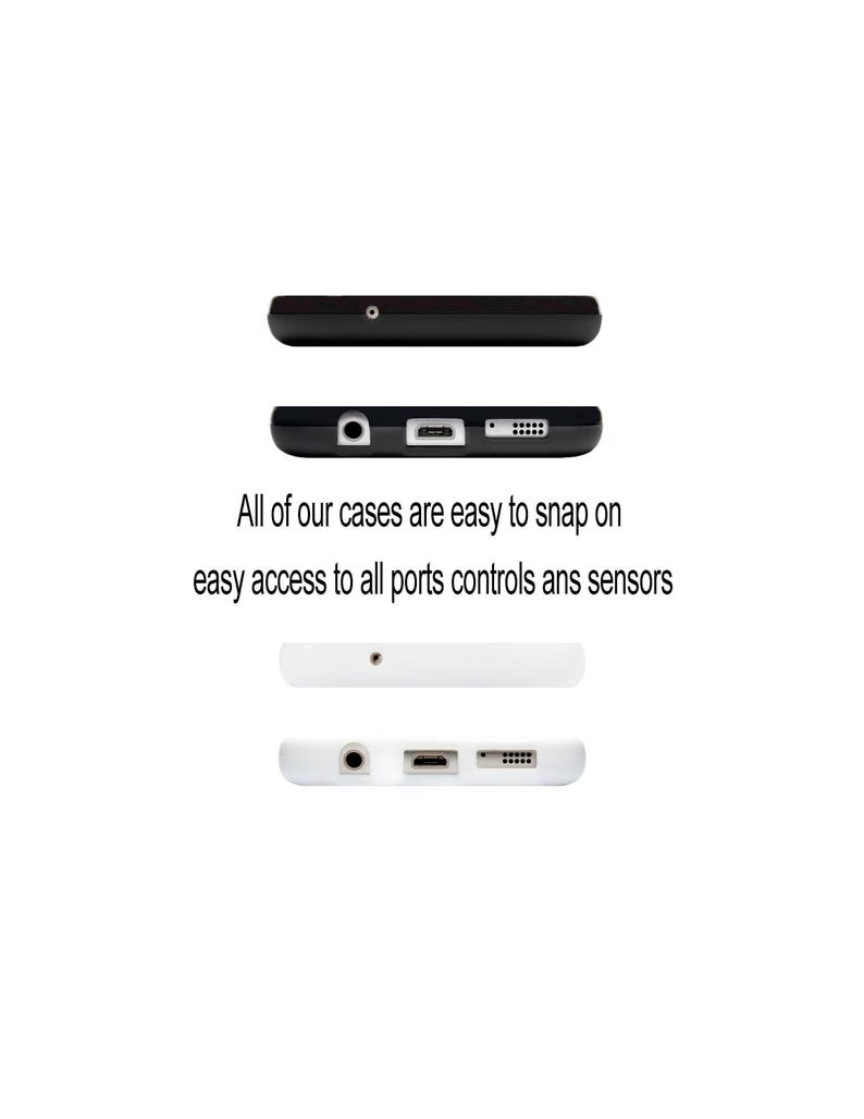 May include: Close-up of the bottom edge of a black and white phone case. The case has cutouts for the charging port, headphone jack, and speaker.