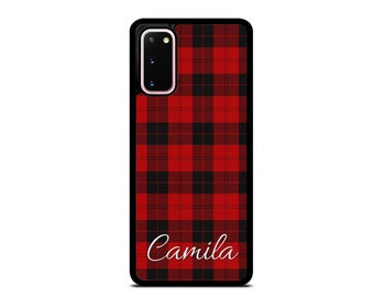 Gepersonaliseerde naam plaid Lumberjack Buffalo Samsung Galaxy s23 ultra s22 s21 plus ultra fe s20 + NOTE20 Google Pixel, rood geruit geruit