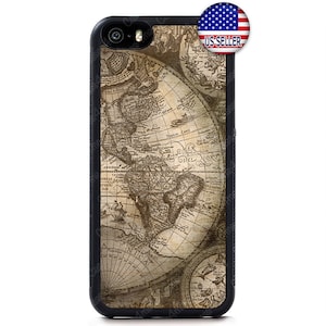 Funda rígida de goma con diseño de mapa del viejo mundo vintage para iPhone 16, 15, 14, 13, 12 Max, Mini Pro Max, 11 Plus, X Max, iPod Touch 7, 6
