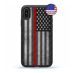 Firefighter Thin Red Line US Flag Fire Hard Rubber Case Cover for iPhone 16 15 14 13 12 Max Mini pro Max 11 Plus X Max, iPod Touch 7 6