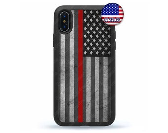 Firefighter Thin Red Line US Flag Fire Hard Rubber Case Cover for iPhone 14  13 Max 12 Mini 11 Pro XR  Plus X  Max SE, iPod Touch 7 6