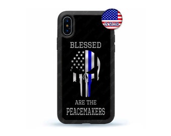 Thin Blue Line Flag Police Blessed Hard Rubber TPU Case Cover for iPhone 15 14 13 12 Max Mini pro Max 11 XR Plus X Max SE, iPod Touch 7 6