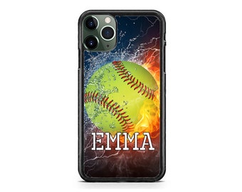 Cute Personalized Name Softball Custom slim Case Cover for iPhone 17 16 15 14 13 Max Mini pro Max 12 Plus X Max, iPod Touch 7 6