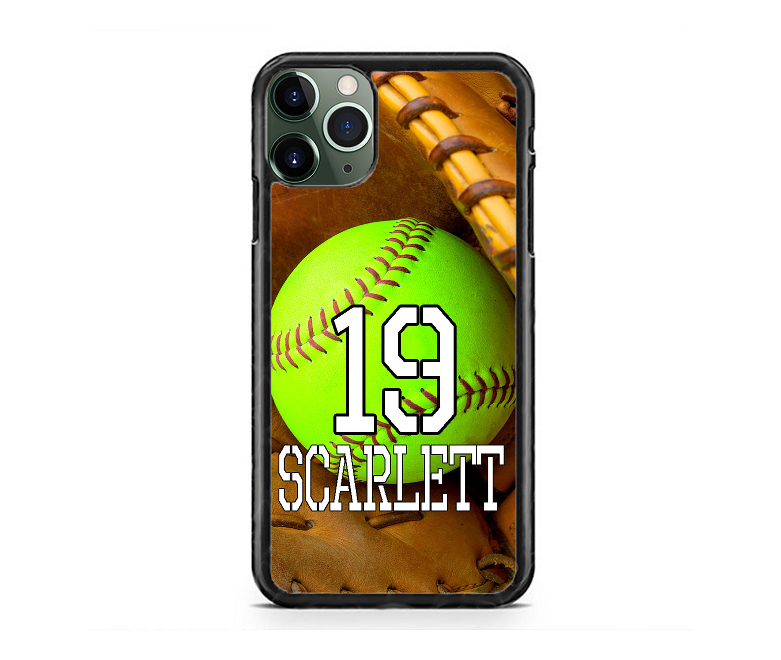 Personalisierte Name & Nummer Softball benutzerdefinierte dünne Fall-Abdeckung für iPhone 16 15 14 13 12 Max Mini pro Max 11 Plus X Max, iPod Touch 7 6