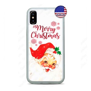 May include: White iPhone case with a red and white Santa Claus illustration and the text "Merry Christmas".