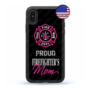 Firefighter Fireman Proud Mom Pink Hard Rubber   Case Cover for iPhone 16 15 14 13 12 Max Mini pro Max 11 Plus X Max, iPod Touch 7 6
