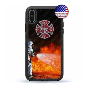 Firefighter Fireman in Flames Rescue Hard Rubber   Case Cover for iPhone 16 15 14 13 12 Max Mini pro Max 11 Plus X Max, iPod Touch 7 6