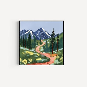 Set of 4 Colorful Mountain Modern Prints | Digital Download | Whimsical Mountain Art | Square Wall Art | Mountain Home Decor | Four Options