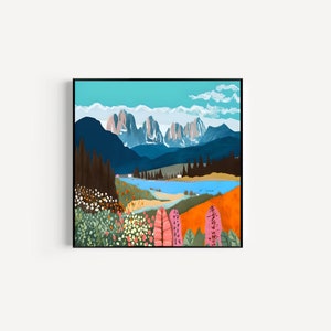 Colorful Dolomites Mountain Modern Print | Digital Download | Whimsical Nature Art | Square Wall Art | Nature Home Decor